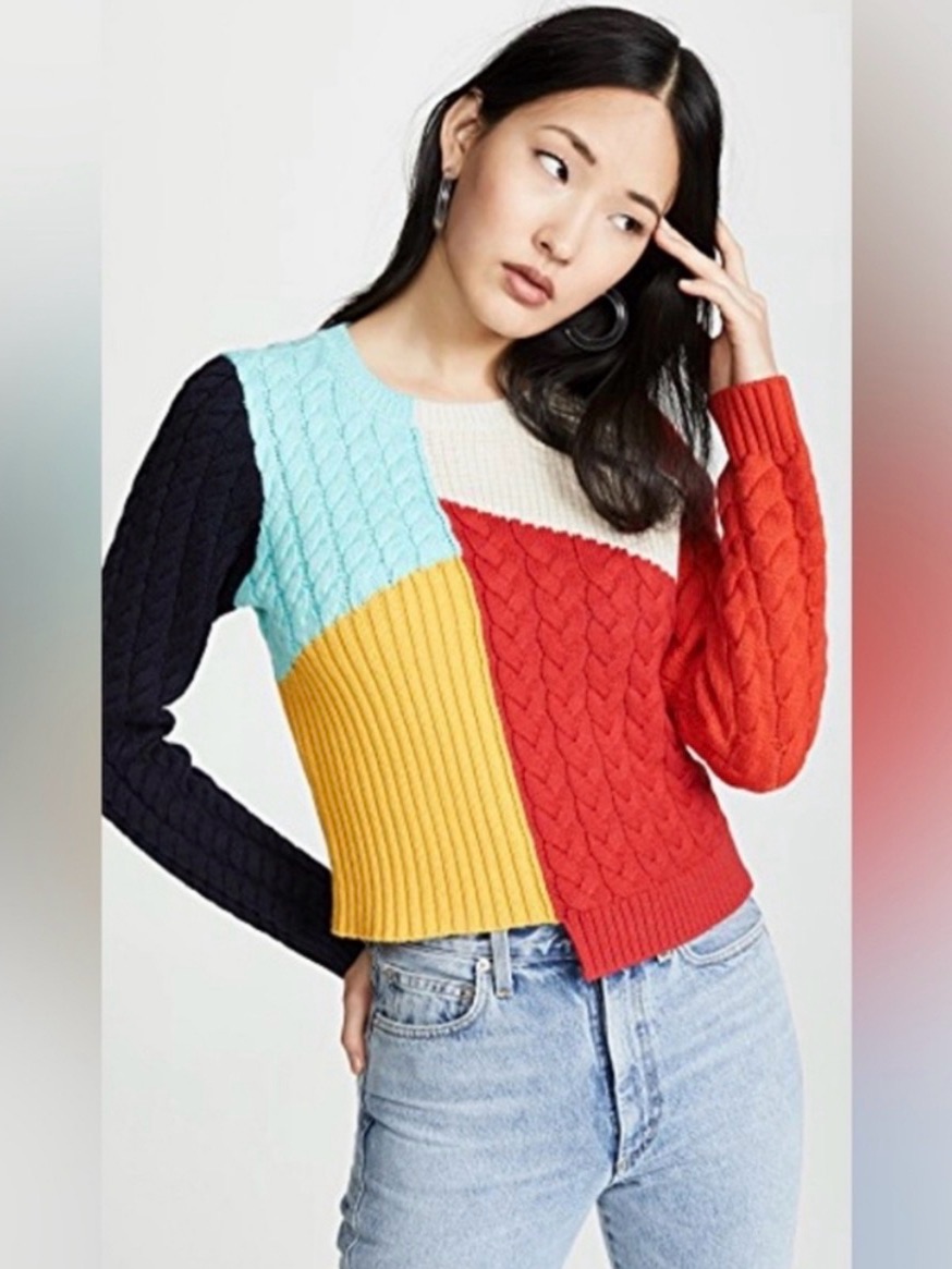 Alice & Olivia Nwt Cable Knit Sweater Red, Yellow, Blue, Black, Cream